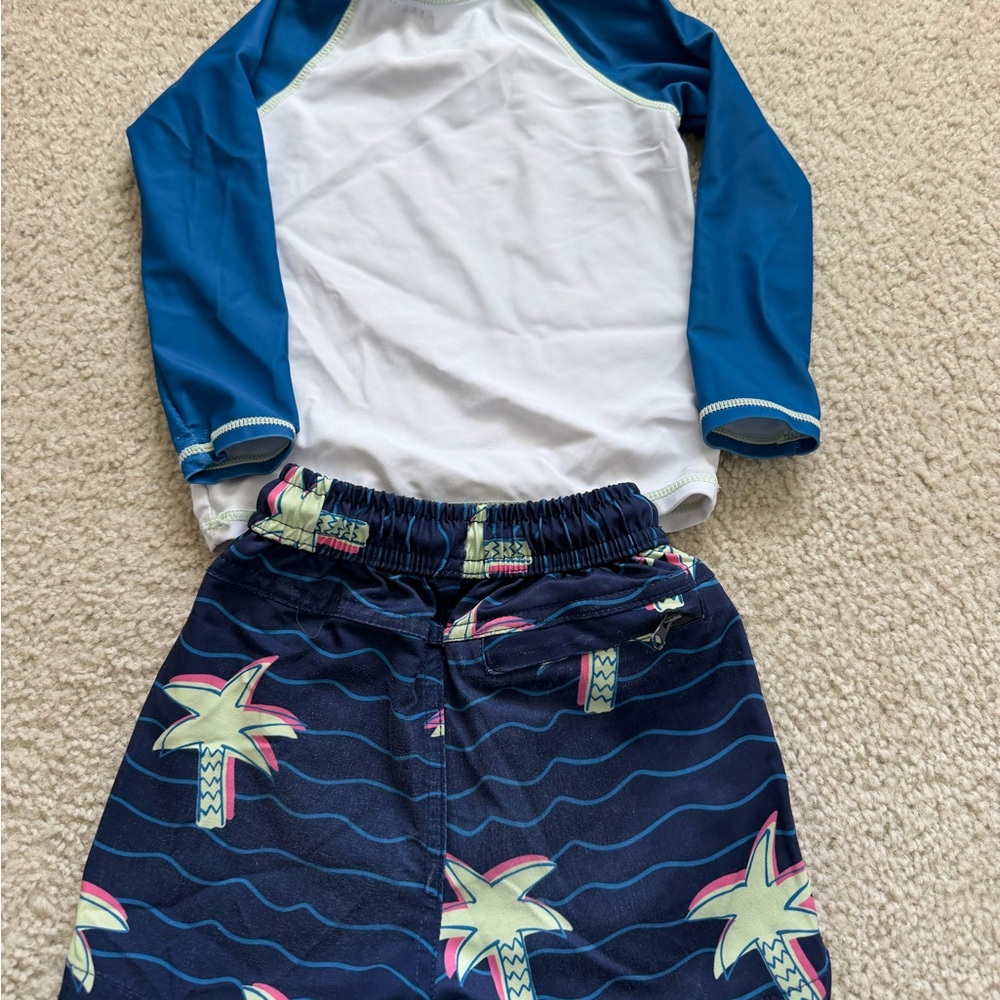 Kids Palm Tree Rash Guard Set - Blue/White - Picture 2 of 4